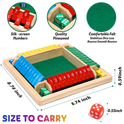 AICase Shut The Box Dice Game,Color Stack Game Family Edition Game,Easter Basket Stuffers 2-4 Player Family Wooden Board Table Math Games for Adults and Kids, 8 Dices Classics Games for Classroom,Home