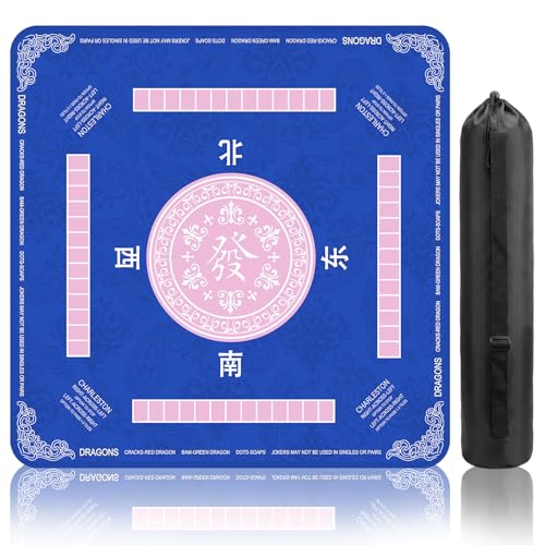 Navy Blue Mahjong Mat (31.5X 31.5 in), Non-Slip Noise Reduction | Mahjong Table Mat for Table, Mah Jong Mat with Carrying Bag, Game Table Cover for Mahjongs Poker Dominoes, Christmas Gift - color: Patternedflower