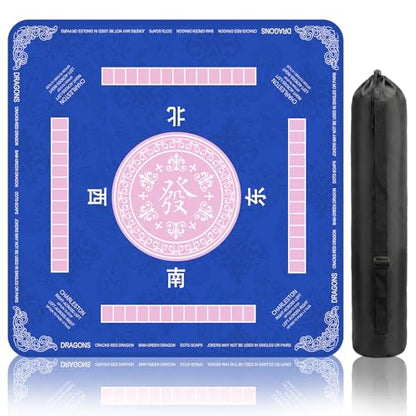 Navy Blue Mahjong Mat (31.5X 31.5 in), Non-Slip Noise Reduction | Mahjong Table Mat for Table, Mah Jong Mat with Carrying Bag, Game Table Cover for Mahjongs Poker Dominoes, Christmas Gift - color: Patternedflower