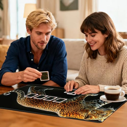 for MTG Playmat TCG Card Game Mat with Stitched Edges,Board Game Mats Non-Slip Waterproof Rubber Base 24 x 14 inch for CCG RPG DTCG Trading Card,Leopard Print Pattern - color: Leopard Print Pattern