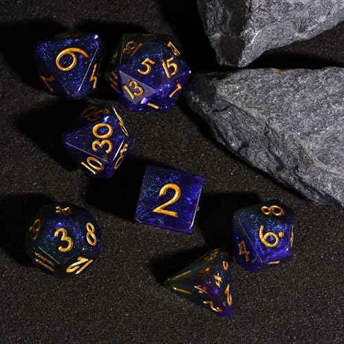 DND Dice Set Glitter Polyhedral Dice Purple-Green for Tabletop Games | Leather Storage Bag, DM Gift, for Dungeons and Dragons Role Playing Games - color: Glitter-purple&green