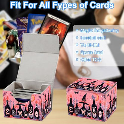 Halloween Bottles Deck Box for MTG Commander | Holds 100+ Double-Sleeved Cards | Strong Magnetic TCG Card Case for Collectible Games - color: Halloween Bottles
