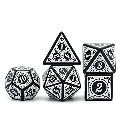 DND Dice Set -D&D Polyhedral Dice (7 Pcs) with Gift Leather Dice Bag for Dungeons and Dragons Role Playing Dice Games RPGs (Dice-White with Black Edge) - color: Dice-white With Black Edge