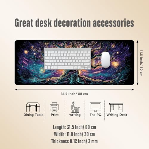 Extended Gaming Mouse Pad, Large Mouse Mat 3 mm Nature Rubber Base Mousepad with Stitched Edges, Non-Slip Desk Mat for Office Home Great Gift 31.5x11.8 Inch (Elven Forest 1) - color: Elven Forest 1