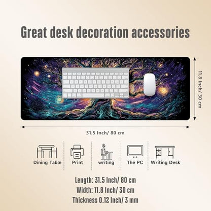 Extended Gaming Mouse Pad, Large Mouse Mat 3 mm Nature Rubber Base Mousepad with Stitched Edges, Non-Slip Desk Mat for Office Home Great Gift 31.5x11.8 Inch (Elven Forest 1) - color: Elven Forest 1