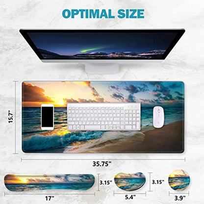 ToLuLu Mouse Pad, Memory Foam Ergonomic Keyboard Mouse Wrist Rest Support | Large Extended Gaming Desk Mat with Stitched Edges, Non-Slip Base Mousepad Set for Home Office Game and Study, Beach Sunset - color: Sunset Sea Beach