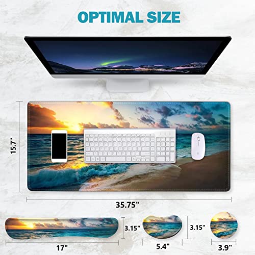 ToLuLu Mouse Pad, Memory Foam Ergonomic Keyboard Mouse Wrist Rest Support | Large Extended Gaming Desk Mat with Stitched Edges, Non-Slip Base Mousepad Set for Home Office Game and Study, Beach Sunset - color: Sunset Sea Beach