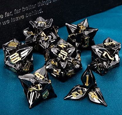 ARUOHHA DND Metal Dice Set Black Leaf Gold Numbers Design Polyhedral Dice with Box, 7PCS D and D Dice RPG Role Playing Games D20 D12 D10 D8 D6 - color: Leaves- Black Gold