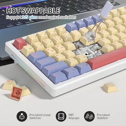 75% Mechanical Keyboard Gasket with Knob, Custom Wired Creamy Gaming Keyboard TKL 75 Percent Hot Swappable RGB Backlit, Pre-lubed Switch for Win/MAC PC Laptop（Cotton Candy/White Switch） - color: Cotton Candy/White Switch