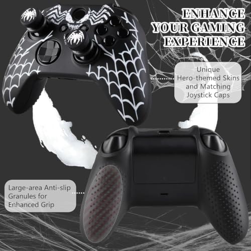 Spider Web Silicone Controller Skin Kit only for Xbox Series S/X | Anti-Slip Controller Case with 2 Thumb Grip Cover & 2 Elevated Base - color: White