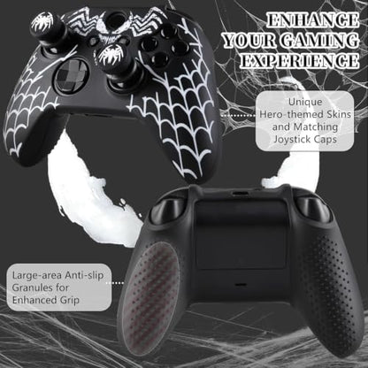 Spider Web Silicone Controller Skin Kit only for Xbox Series S/X | Anti-Slip Controller Case with 2 Thumb Grip Cover & 2 Elevated Base - color: White