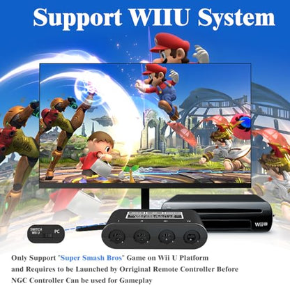 Gamecube Adapter for Nintendo Switch / Wii U / PC and Switch 2 Gamecube Controller Adapter, Super Smash Bros Adapters for NGC Controller, Support Turbo and Vibration Features with 180cm USB Cable - size: Updated Design