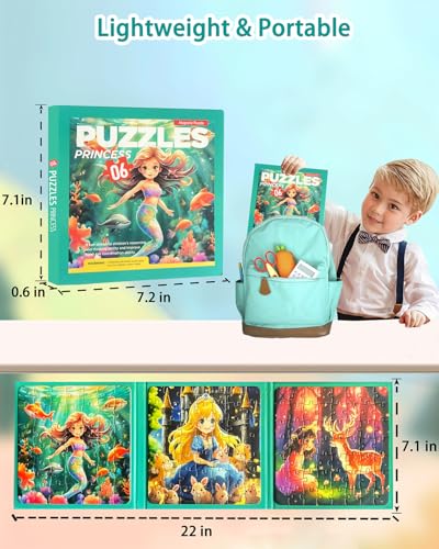 Magnetic Puzzles for Toddlers 4-6 Girls, Mermaid Princess Travel Puzzles for Kids Ages 3-5, 3 in 1 Dinosaurs Magnet Jigsaw Puzzle Book, Preschool Learning Toy for Kids 4-8 Year (Princess) - style: Princess(42+49+52)