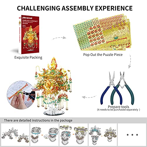 Piececool 3D Metal Asian Puzzles Model Kits- Garuda Coronet Metal Building Kit for Adults, Brain Teaser Puzzle DIY Handcraft Model Kits, Fidget 3D Puzzles Gifts for Teens Man Woman Family- 522 Pcs - style: Garuda Coronet