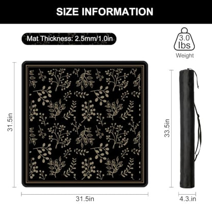 Mahjong Mat for Table, 31.5" x 31.5" Noise Reduction Non Slip Waterproof Mah Jong Table Mat with Carrying Bag, Suitable for Mahjong, Poker, Board Games, Dominoes, and Card Games - color: Golden Flowers
