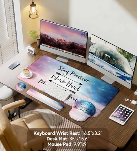 Desk Mat Set + Keyboard and Mouse Pad with Wrist Rest Support,4-in-1 Large Mousepad Computer Mats for Desktop Home & Office-Glitter Pink Blue - color: B3-Glitter Pink Blue