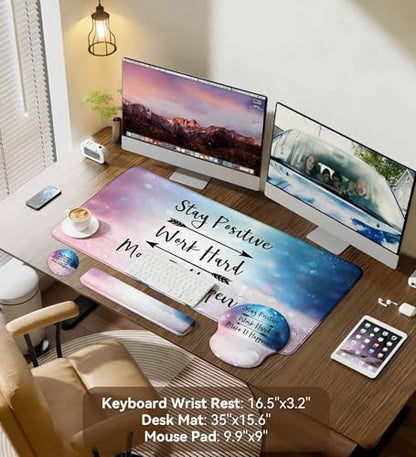 Desk Mat Set + Keyboard and Mouse Pad with Wrist Rest Support,4-in-1 Large Mousepad Computer Mats for Desktop Home & Office-Glitter Pink Blue - color: B3-Glitter Pink Blue
