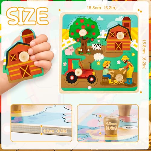 Wooden Toddler Puzzles - 4 Pcs Eco-Friendly Animal Patterns Jigsaw With Handles - Infant Kid Fine Motor Skill Learning Educational Montessori Toys for 1-3 Years Old - style: Style A