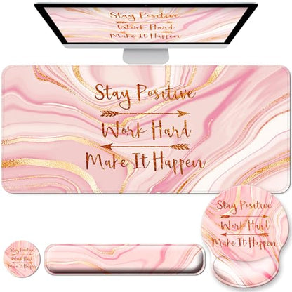 Large Mouse Pad and Keyboard Wrist Rest + Desk Mat Set,Full Long Mouse Pads for Desk Accessories with Memory Foam Gel Pink Mousepad for Women Computer Desktop Office Work-Rose Gold & Pink | Ergonomic,Pain Relief, 4-in-1 Large Big Mousepad Computer Mats,De