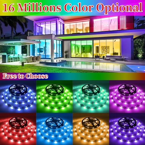 QZYL LED Lights for Bedroom, 25FT RGB LED Strip Lights with 44 Keys IR Remote, Smart LED Light Strip with Adhesive Backing Adjustable Brightness App Control for Bedroom Party Decoration