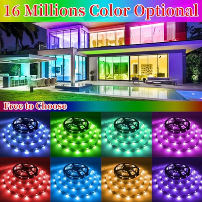 QZYL LED Lights for Bedroom, 25FT RGB LED Strip Lights with 44 Keys IR Remote, Smart LED Light Strip with Adhesive Backing Adjustable Brightness App Control for Bedroom Party Decoration