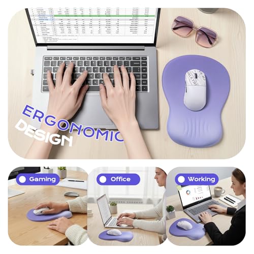 Ergonomic Mouse Pad with Wrist Rest - Purple Mousepad Wrist Support, Memory Foam with Massage Design Wrist Rest for Mouse - color: purple mouse wrist rest