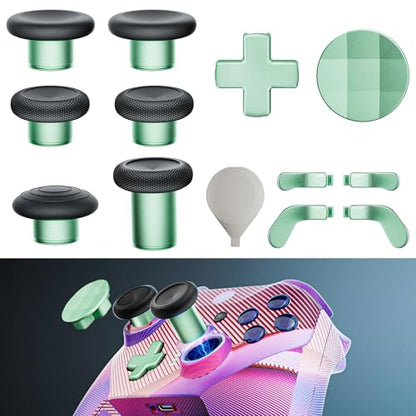 14-in-1 Controller Accessories Kit Compatible with Xbox Elite Series 2, 6 Premium Metal Thumbsticks, Swap Joysticks, 4 Interchangeable Paddles, 2 D-Pads, 1 Tool & 1 Storage Bag (Macaron Green) - color: Macaron Green