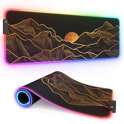 ITNRSIIET RGB Gaming Mouse Pad, Full Desk XL Extended Large Gaming Mousepad, 12 Lighting Modes 30% Thicker Big LED Desk Mat for Gamers, 32 x 12 inches, Sunrise Over Valley - color: Sunrise Over Valley