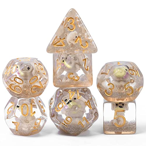 Cusdie 7-Die DND Dice, Polyhedral Dice Set Filled with Animal, for Role Playing Game D&D Dice (Gray Dog) - color: Dog Grey.
