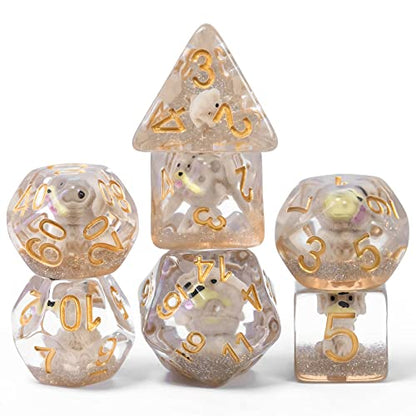 Cusdie 7-Die DND Dice, Polyhedral Dice Set Filled with Animal, for Role Playing Game D&D Dice (Gray Dog) - color: Dog Grey.
