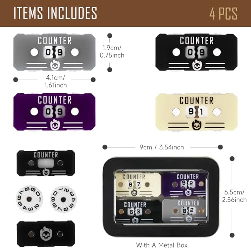 4Pcs MTG Life Counter Twin Digits with Metal Box, Health Tracker Life Counter for Magic the gatering, Compatible with MTG Magic Card Games Accessories RPG D&D CCG TCG Tabletop Board Games - color: B Color-4pcs