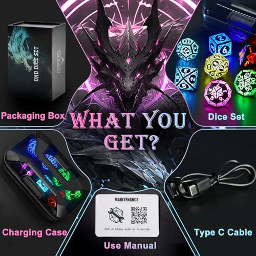 LED DND Dice Set, Light up Dice Rechargeable for RPG DM Gifts, RGB | ZHOORQI D and D Polyhedral Dice with Charging Box, Glow in The Dark Dice Easy Reading for Dungeons and Dragons TTRPG - color: Rgb-shackles
