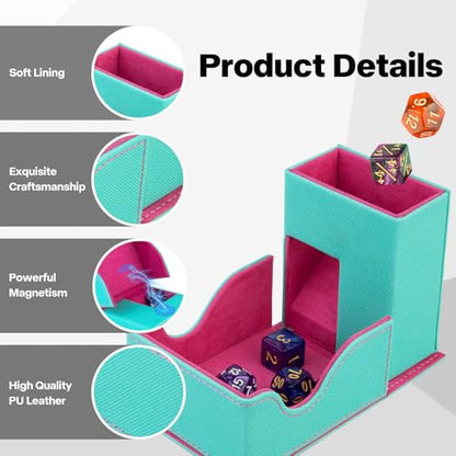 Dice Tower and Tray,Foldable Portable Dice Rolling Tower,Dice Roller Accessory for Dungeons and Dragons,Classic Board Games,RPG Games, and Tabletop Games Turquoise/Pink - color: Turquoise/Pink（red Dragon）