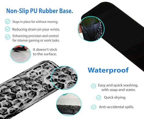 Memory Foam Wrist Rest Set – Ergonomic Keyboard & Mouse Pad Support with Non‑Slip Rubber Base, Hexagonal Design, Waterproof Surface & Travel Bag – Black (2‑Piece Set)