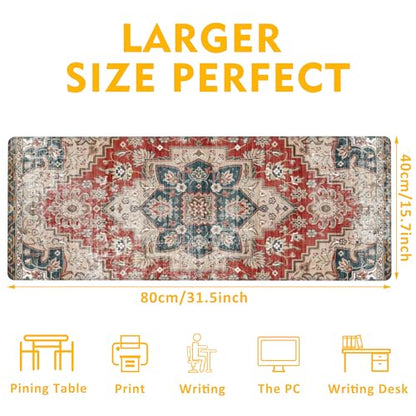 Desk Pad,Persian Style Textile Rug Texture Gaming Mouse Pad,31.5"X15.7" Extended Gaming Mouse Pad Mat with Stitched Edge Non-Slip Base Big Desk Mat for Office Keyboard Laptop - color: Rug Boho Style