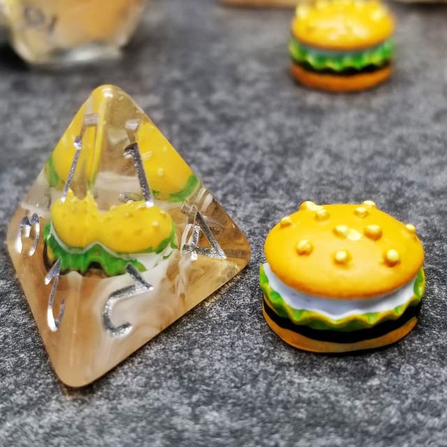 Sage's Portal Familiars and Reagents Resin DND Dice Set Polyhedral Dice Set for Dungeons and Dragons RPG Tabletop TTRPG (Hamburger) - color: Hamburger