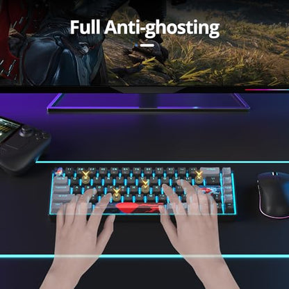 surmen 60% Wired Mechanical Gaming Keyboard, 68 Keys Backlit Ultra-Compact Mini Office Keyboard with Red Switch for PC/Mac Gamer, Typist (68 Dark) - color: 68 Dark