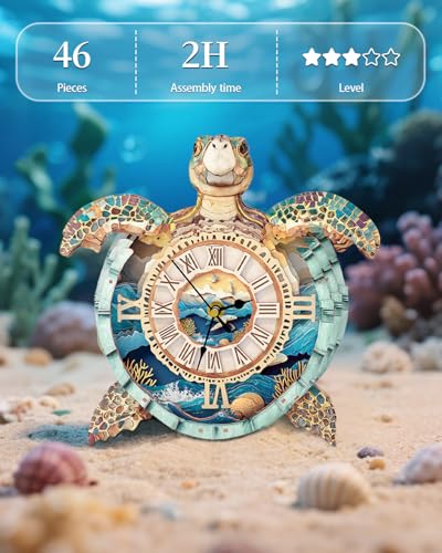 3D Puzzles for Adults, 3D Puzzle Sea Turtle Clock Kit (with Pendulum), Wooden Puzzle for Adults Home Wall Decor Clock Christmas Day Puzzle Gifts for Women Men