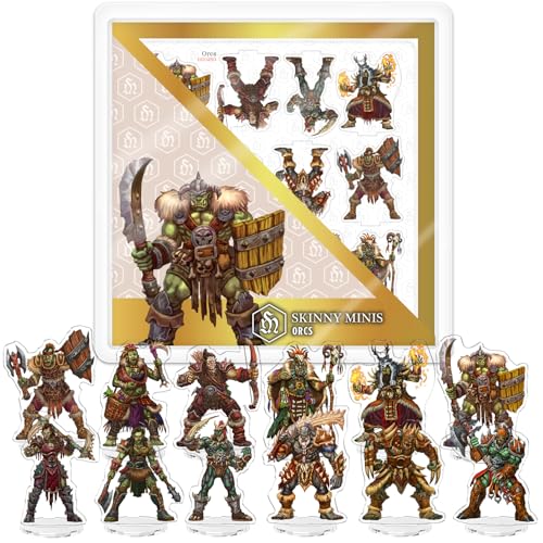 Skinny Minis Orcs Miniatures Set, 12 Flat Minis, D&D Compatible, 2D Acrylic Figures for Tabletop RPGs, 5e & Pathfinder Monster Minis