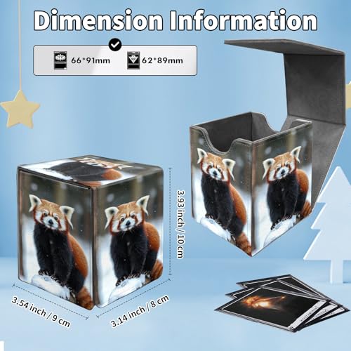Card Deck Box for MTG Commander,Collectible Trading Storage Box Fits 120+ Single Sleeved Cards Magnetic Case PU Leather for Magic Commander TCG CCG MTG,Cute Raccoon Snow - color: Cute Raccoon Snow
