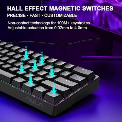 WIN60 HE 60% Mechanical Keyboard Wired, Hall Effect Gaming Keyboard Magnetic Switch Hot Swappable, Adjustable Actuation Rapid Trigger 8000Hz Polling Rate, RGB Keyboard - color: Black