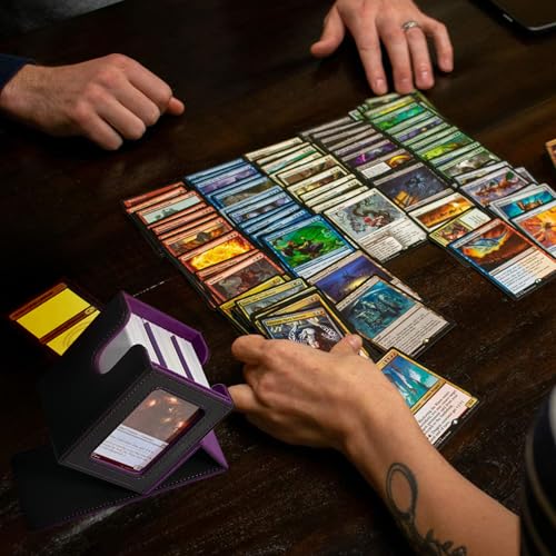 UAONO Card Deck Box for MTG Commander, Fits 100 Double-Sleeved Cards | Independent Commander Display, Magnetic Deck Case for Magic the Gathering TCG, 2 Dividers & 1 Top Loader (Black/Purple) - color: A-Black&Purple