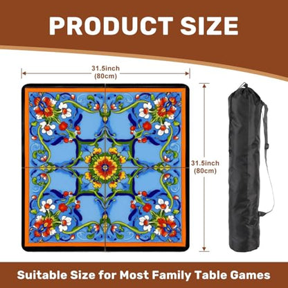 Mahjong Mat 31.5" x 31.5" Mexican Talavera Floral Ceramic Tile Blue Non-Slip Noise Reduction Mahjong Tiles Table Cover for Dominoes Poker Card Board and Tile Games Gift - color: Color6