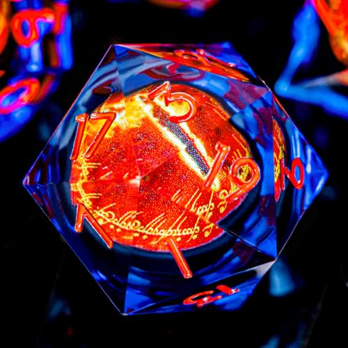 DND Gaze Eye Dice Set 7PCS Liquid Core Polyhedral Dice for Dungeons Dragons RPG Role Playing Game, Resin Sharp Edged D and D Dice with Gift Box D6 D8 D10 D12 D20 (Red Blue) - color: Blue Red-xesl-06