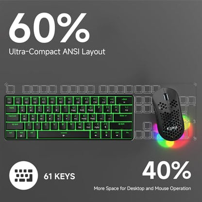 TMKB 60% Mechanical Gaming Keyboard, Red Linear Switch, Wired, Black | LED Backlight, Anti-Ghosting, Detachable USB-C, Double-Shot Keycaps, 61 Keys - style: Black