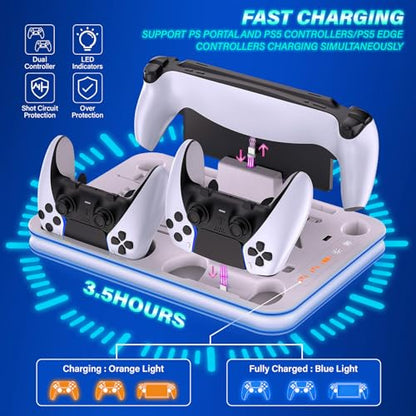 Sehawei PS5/PS5 Slim Stand and Cooling Station with RGB Lighting and 3 Level Cooling Fan,Charging Dock for PS5 Edge Controller and PS Portal,Remote Control and Headset holders,PS5/PS5 Slim Accessories