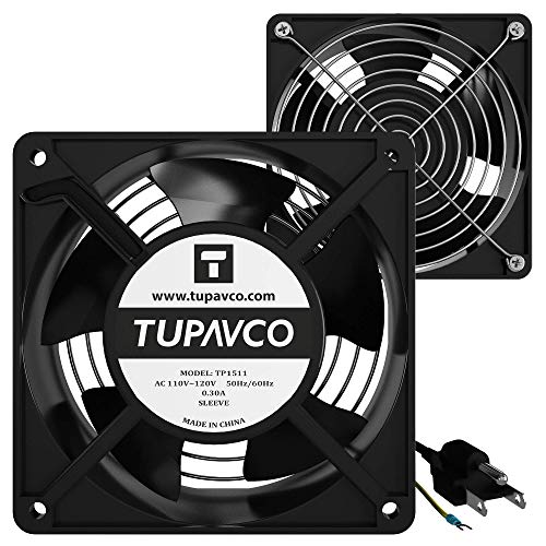 Network Cabinet Fan (2pc Kit) Pair of 120mm 4in Fans 110V - Tupavco TP1511 | Dual fan kit for 19in network cabinets - easy rackmount muffin fan for high performance cooling at 110CFM, 120mm/4in size