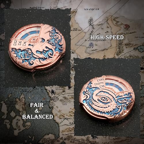 DNDND Dragon Roulette Metal Spinner Dice 7-in-1 Spinning DND Dice Set with Gorgeous Gift Box for Dungeons and Dragon and Role Playing Game(Rose Gold with Teal) - color: Dragon Teal