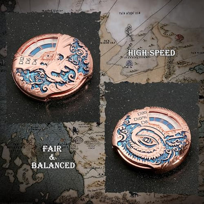 DNDND Dragon Roulette Metal Spinner Dice 7-in-1 Spinning DND Dice Set with Gorgeous Gift Box for Dungeons and Dragon and Role Playing Game(Rose Gold with Teal) - color: Dragon Teal