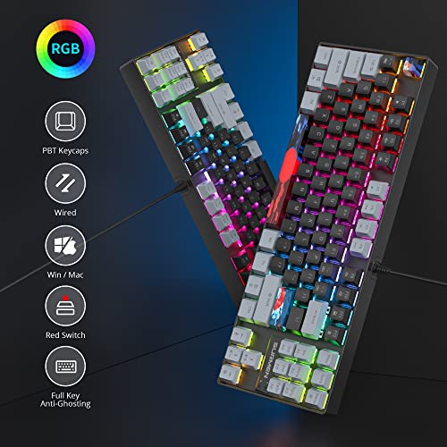 Owpkeenthy 75% Percent Gaming Keyboard Mechanical with Red Switch, 87 Keys Wired RGB TKL Gaming Keyboard Backlit Keys for PC Xbox PS (Dark/ 87 Red Switch) - color: Dark/ 87 Red Switch